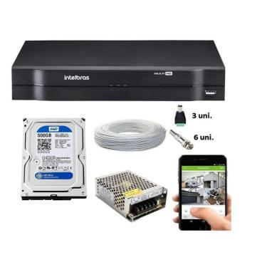 Imagem de Kit Cftv Dvr Intelbras Mhdx 8ch Cabo E Conectores C/Hd