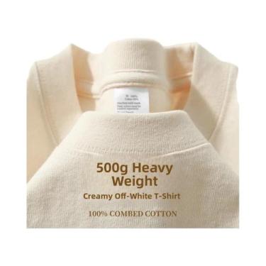 Imagem de Camiseta De Algodão Puro Pesado 500G Com Ombros Caídos E Manga Curta P