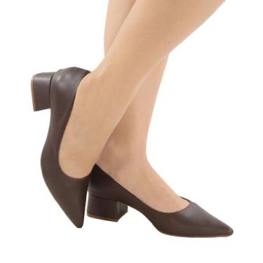 Imagem de Scarpin feminino salto baixo 4cm lindo tendência valle shoes cor:cafét