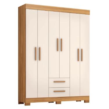 Imagem de Guarda Roupa Casal Líbano 6 Portas de Bater 2 Gavetas MDP Madeirado - Off White Notável Móveis