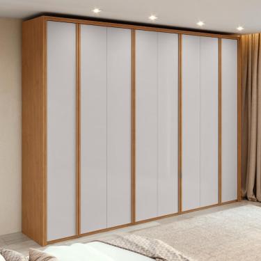 Imagem de Guarda Roupa Casal Easy Glow 8 Portas de Bater 6 Gavetas 100% MDF Amendoa Clean-Off Whi...