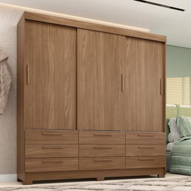 Imagem de Guarda Roupa Casal Dante 3 Portas de Correr 9 Gavetas MDP Jatoba Estilo MM