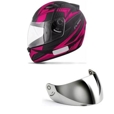 Imagem de Capacete Ebf New Spark Flash Preto e Rosa Mais Viseira Prata-Feminino