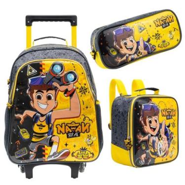 Imagem de Kit Mochila Com Carrinho e rodas com Lancheira e Estojo Natan Original