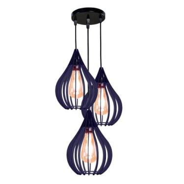 Imagem de Luminária Teto Lustre Pendente Balcão Cozinha Sala Trio Cor:azul - SHO