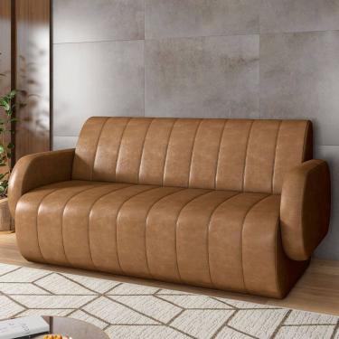 Imagem de Sofá 2 Lugares Sala Living Orgânico 148cm Fávara K01 Couríssimo Whisky - Lyam Decor
