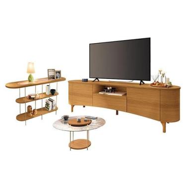 Imagem de Rack Bancada Elara Cinamomo com Mesa de Centro Sky com Tampo de vidro 