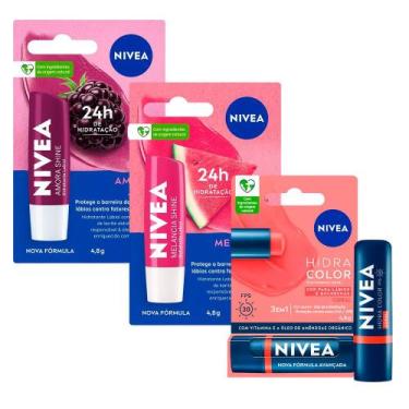 Imagem de Kit Nivea Hidratante Labial Hidra Color Coral 4,8g + Hidratante Labial