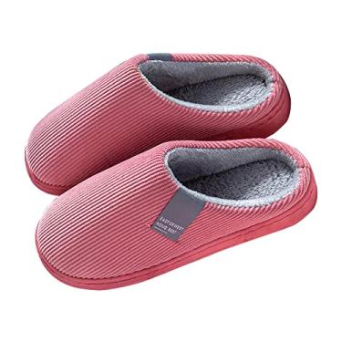 Imagem de Pantufas femininas macias e largas aconchegantes com espuma de memória, sapatos de pelúcia forrados com lã, para uso interno, externo, sola de borracha fechada, sapatos para casa para mulheres