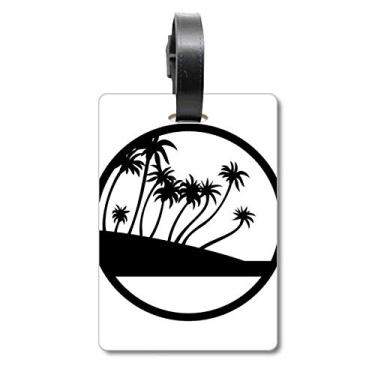 Imagem de Bolsa de viagem de praia preta com estampa de planta de coqueiro, etiqueta para cartão de bagagem