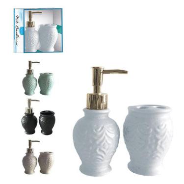 Imagem de Kit Acessórios Para Banheiro 02 Peças Cerâmica Arabescos - Zein Import