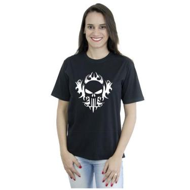 Imagem de Camiseta Estampa Caveira Tribal Feminina Masculina Algodão - Mena Infi