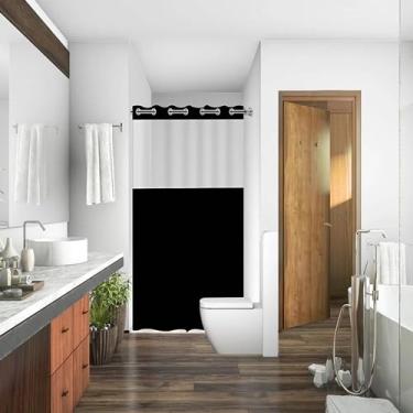 Imagem de Cortina de Box Banheiro com Ilhós Preta Com Visor Transparente Antimofo Impermeável em PVC 138 CM X 198 CM
