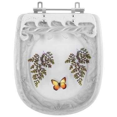 Imagem de Assento Sanitário Tampa de Vaso Sabatini Branco Decorado com Borboleta