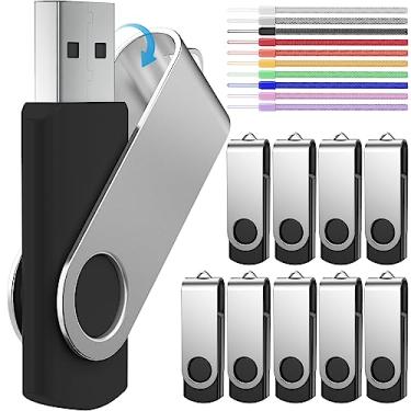 Imagem de FEBNISCTE Pen Drive USB 2.0 128 MB Memory Stick Pendrive, Giratório, Preto, Pacote com 10