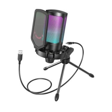 Imagem de Microfone USB Para Jogos Para PC PS5, Microfone Condensador Com Mudo Rápido, Indicador RGB, Suporte De Tripé, Pop Filter, Suporte De Choque, Controle De Ganho Para Twitch Podcasts