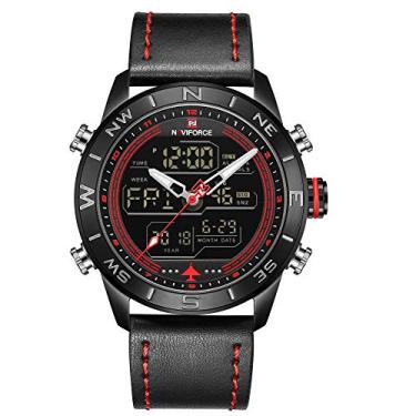 Imagem de Relógio Masculino Naviforce NF9144 BRB Pulseira em Couro - Preto e Vermelho