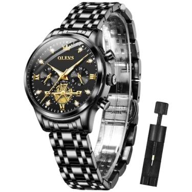 Imagem de OLEVS Relógios femininos automáticos com diamante de aço inoxidável com corda automática, relógios de pulso luminosos à prova d'água, 2897: Pulseira preta e mostrador preto, Clássico