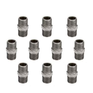 Imagem de Bico de tubo rosqueado de aço hexagonal de 1,2 cm x 1,58 polegadas, pacote com 10 bicos de tubo rosqueados de 1,2 polegadas para móveis de decoração de tubos de encanamento Steam-punk vintage, 1/2"x1.58"