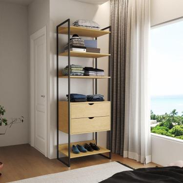 Imagem de Closet Solteiro Estilo Industrial Loft 1 Módulo com Gaveta Canela Ferro Preto 