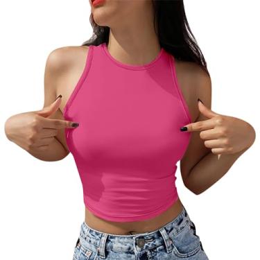 Imagem de PKDong Halter Tops para mulheres, sexy, sem mangas, gola única, colete de treino, camiseta de verão, regata cropped, rosa, G