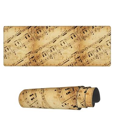 Imagem de Famame Tapete de mouse para laptop, retrô, piano, música, partitura, mesa com bordas costuradas, 31,5 x 30 cm, antiderrapante, grande, teclado de borracha, para escritório, casa