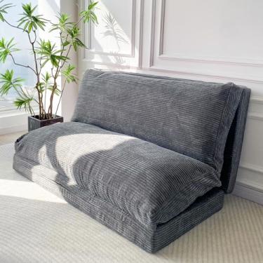 Imagem de MAXYOYO Bean Bag Cama Dobrável Sofá-Cama Colchão para Adultos, Sofá Extra Grosso e Longo com Capa Lavável com Fio, Cinza Escuro, 137 x 239 cm