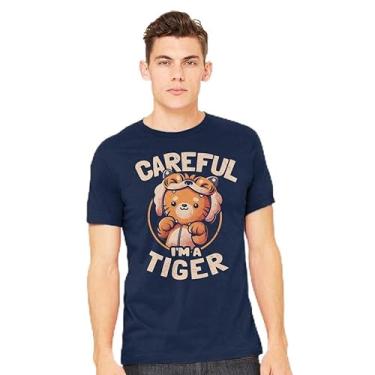 Imagem de TeeFury - Careful I'm A Tiger - Camiseta masculina animal, gato,, Cinza mesclado, GG