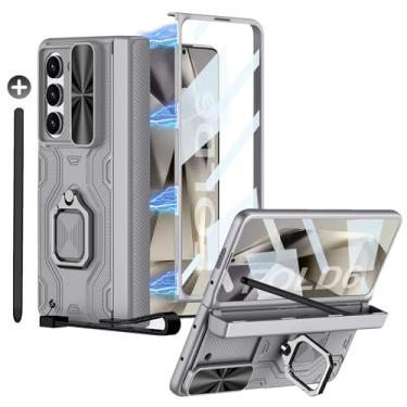 Imagem de DEMCERT Capa para Samsung Galaxy Z Fold 6 com [caneta], proteção de dobradiça integrada [protetor de tela] [suporte de anel] [capa deslizante para câmera] [cordão] capa de corpo inteiro (cinza)