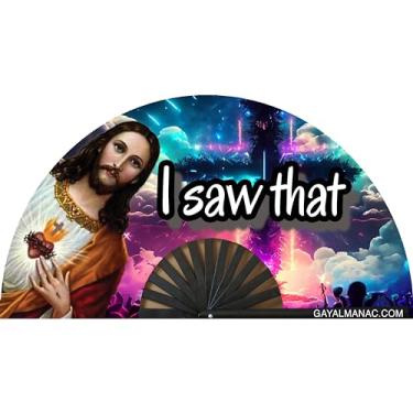 Imagem de Leques grandes dobráveis Gay Pride, leque de bambu de 33 cm com tinta reativa a UV, para festas de circuito LGBTQ e raves (Jesus v2.0)