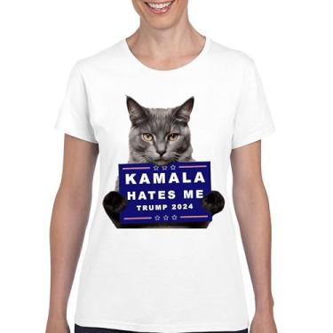 Imagem de Camiseta Kamala Hates Me Trump 2024 divertida gato republicano animal de estimação anti Harris voto vermelho MAGA Kitten 47 Fight camiseta feminina, Branco, P