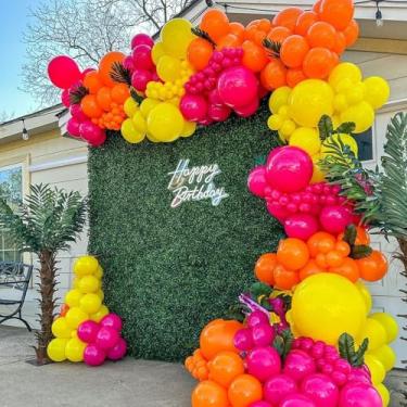Imagem de Hot Pink And Orange Balloon Set 133pcs Luau Balloon Arch Kit Flamingo Tropical Leaf Margarita Decorations - Perfect For Hawaiian, Aloha Beach, Pool And Flamingo Themed Last Splash Bachelorette Parties