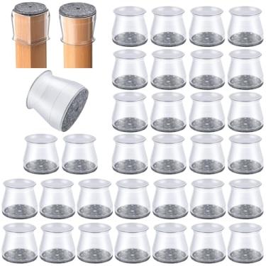 Imagem de OASMU 32 peças de protetores de perna de cadeira para pisos de madeira, almofada de cobertura de perna de móveis de feltro de silicone para proteger o chão de arranhões e ruídos, redondo, quadrado suave para os pés da cadeira, transparente