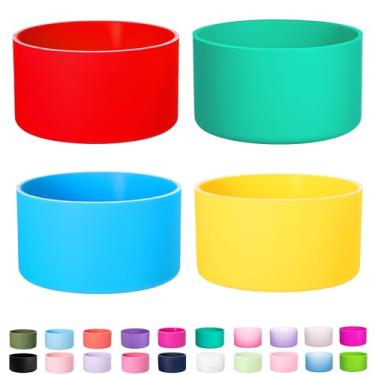 Imagem de LONPARRY Pacote com 4 botas de silicone para Stanley Cup Quencher IceFlow borracha protetor de manga inferior para copo Stanley Tumbler carro viagem copo fundo de garrafa (vermelho + amarelo + verde