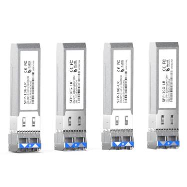 Imagem de Pacote com 4 transceptores SFP+ LC 10GBase-LR - Módulo de modo único de 10G, compatível com Cisco SFP-10G-LR, Ubiquiti UF-SM-10G, Meraki, Mikrotik, Netgear, Aruba, TP-Link e mais - 1310 nm, SMF, 20