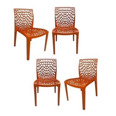 Imagem de Ecom Home - Kit 4 Cadeiras Gruvyer Terracota em PP com Encosto Versátil para Sala de Jantar Cozinha Jardim Varanda Restaurantes Moderna Full