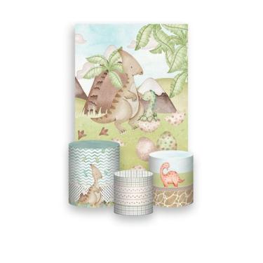 Imagem de Painel De Festa Vertical 1,50 x 2,20 + Trio De Capas Cilindro - Dinoss