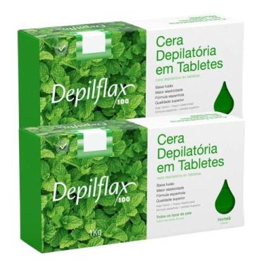Imagem de Kit 2 Cera Quente Depilatória Profissional Hortelã Depilflax Barra 1Kg