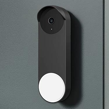 Imagem de PUUUCI Capa de silicone para Google Nest Hello Doorbell (com fio, 2ª geração/3ª geração) – Capa protetora à prova de intempéries para campainha de silicone (preto)
