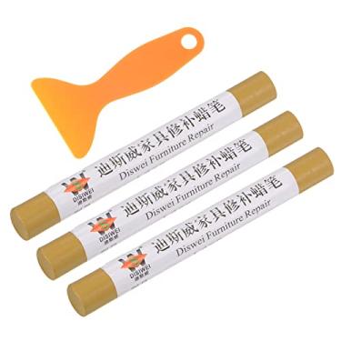 Imagem de HARFINGTON Bastão de enchimento de cera, 3 peças de bastões de preenchimento de cera de madeira para reparo de madeira com espátula marcadores de giz de cera, kit de retoque de móveis para remover
