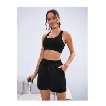 Imagem de Shorts feminino de treino Dry Fit Para Academia esportivo casual Tecid