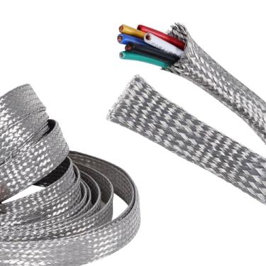 Imagem de SUNNAREPOON Manga de proteção de fio de cobre estanhado, alça de aterramento expansível com cabo trançado de malha de metal protetor de fiação (5/20.3 cm - 3.7 m)