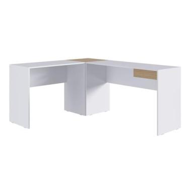 Imagem de Mesa de Escritório em L Escrivaninha Home Office Branca e Macadamia M.
