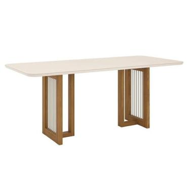 Imagem de Mesa de Jantar Yara 200 cm Canto Arredondado com Vidro Nature Off Whit