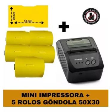 Imagem de Mini Impressora Bluetooth + 5 Rolos Etiquetas Gôndolas 50x30 - PERSONA
