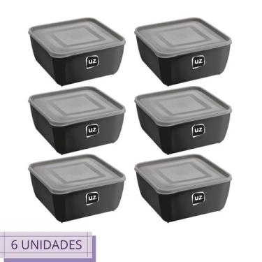 Imagem de Kit 6 Pote Quadrado Plástico 5L Premium UZ Cor Preto