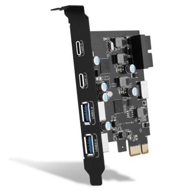 Imagem de YEELIYA Placa PCIe USB de 6 portas PCI Express para Tipo C (2), placa de expansão USB Tipo-A (2) com conector interno de 19 pinos/adaptador de painel frontal tipo E (tecla A) para PC de mesa