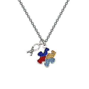 Imagem de Colar de peça de quebra-cabeça Chooro com pingente de fita de esperança, joia de conscientização para o autismo mãe/autismo professora/garota autista
