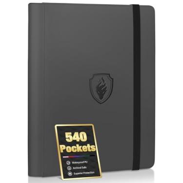 Imagem de Premium 9 Pocket Card Binder for 540 Cards, Fabmaker PU Cover Trading Card Binder, Sturdy Card Collection Album, Sleek Card Holder Folders for YuGiOh, MTG, TCG, Game Cards & Sports Cards, Grey