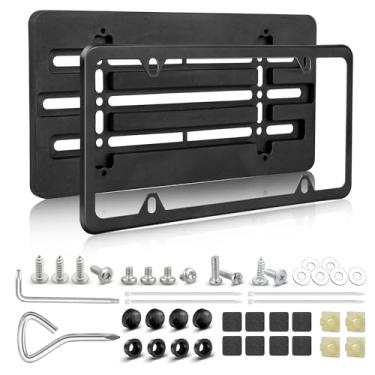 Imagem de RED WOLF Suporte de placa de licença com moldura de placa de licença ajuste universal veículos montagem de caminhão para-choque dianteiro etiqueta de carro parafusos de bloqueio tampas porcas kit chave inglesa preto
